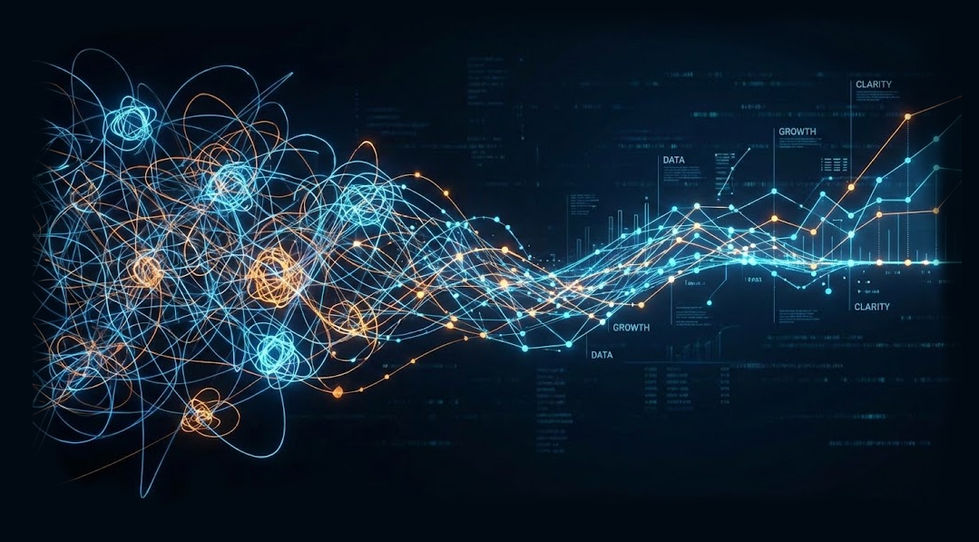 Abstract financial data visualization representing complex market insights and connectivity